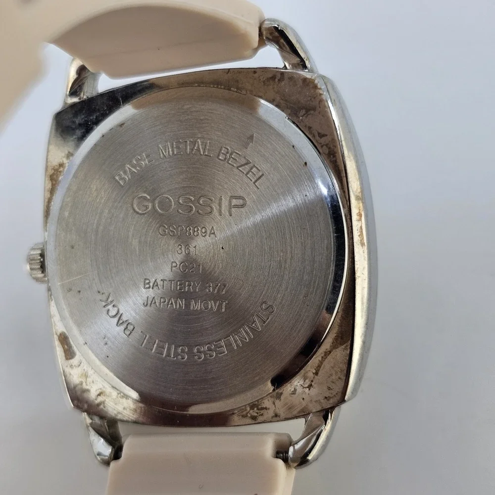 Gossip Women's Analog Watch 38MM White Dial Cream Plastic Bands NEW Battery